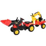 Pedal Cars Homcom Reiten Kids Pedal Powered Tractor Ride-On with Controllable Excavator Red/Yellow
