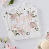 Ginger Ray Rose Gold Foiled Floral Happy Paper Party Tableware 16 Pack, Birthday Napkins