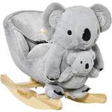 Classic Toys Homcom Kids Plush Ride-On Rocking Horse Koala-shaped Toy w/ Gloved Doll Grey
