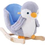 Wooden Blocks Homcom Plush Penguin Baby Rocking Horse, Grey