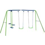 Swings Building Games OutSunny Metal 2 Swings & Seesaw Set Height Adjustable Outdoor Play Set
