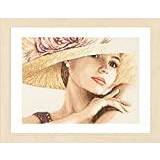 Lanarte Counted Cross Stitch Kit Lady with Hat (Linen) Fabric, Assorted, 32 x 22.5 x 2 cm