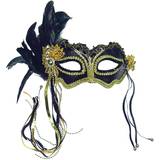 Eye Masks Fancy Dress on sale Forum Official EM323 Black Metallic With Side Feather Mask Eye Masks