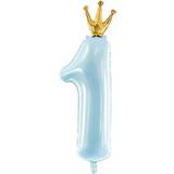 PartyDeco XXL Number 1 Foil Balloon with Golden Crown for Your Child's First Birthday (Blue)