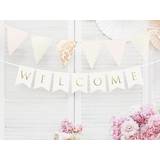 PartyDeco wYw Garland Bunting Banner Welcome White and Gold Wedding Wall Hanging Decoration, 15 x 95 cm