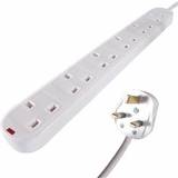 White Power Strips & Branch Plugs Connekt Gear UK 6-Gang Mains Power Surge Protected 27-6020S