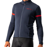 Castelli Sportswear Garment Jackets Castelli Fondo 2 Cycling Jersey Men - Savile Blue/Red Reflex