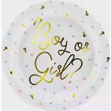 PartyDeco Conf. 6 Paper Plates 23 cm with Boy or Girl Writing for Gender Reveal Colour, TPP44