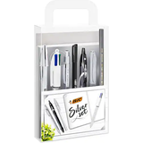 Bic Silver Line Set 1 Notebook, 3 Ball Pens/1 Gel Pen/1 Roller Pen/1 Permanent Marker/ 1 Mechanical Pencil