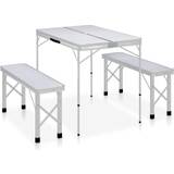 VidaXL Camping Furniture vidaXL Folding Camping Table with 2 Benches Aluminium White