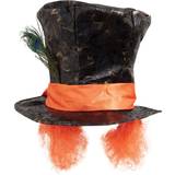 Bristol Novelty Unisex Top Hat With Feather And Hair (One Size) (Brown/Orange)