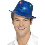 Blue Hats Fancy Dress Smiffys Blå borsalinohatt med paljetter och LED vuxen
