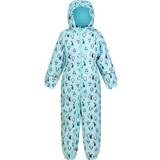 Fleece Lined Rain Overalls Children's Clothing Regatta Kid's Printed Splat II Waterproof Puddle Suit - Cool Aqua Penguin