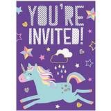 Unique Party 72504 Stars and Unicorn Invitation Cards 8 Pcs, One Size