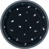 Unique Party 83584 Black Polka Dots Foil Stamped Paper Plates, 7" Disposable 8 Pcs, Happy Birthday