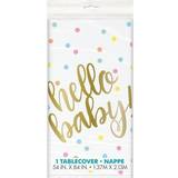 Unique Party 73523 "Hello Baby" Gold Baby Shower Plastic Tablecloth, 7ft x 4.5ft