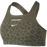 Nike Dri-FIT Swoosh Medium-Support Non-Padded Printed Sports Bra - Medium Olive/Medium Olive/White