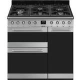 Smeg 90cm Gas Cookers Smeg SY93-1 Stainless Steel, Black