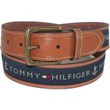 Tommy Hilfiger Anchor Logo Ribbon Inlay Leather Belt - Tan with Navy Inlay