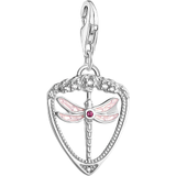 Red Jewellery Thomas Sabo Charm Club Collectable Dragonfly Charm Pendant - Silver/Pink/Red/Transparent