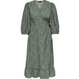 Wrap Dresses Only Olivia 3/4-Sleeve Wrapping Middle Dress - Green/Balsam Green