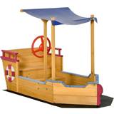 Slides Sandbox Toys OutSunny Kid Wooden Sandbox Pirate Sandboat