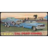 Amt Skill 2 Model Kit Ford Cal Drag Team Ford Galaxie with Ford Falcon Funny Car and Trailer Set of 3 Complete Kits 1/25 Scale Models instock AMT1223