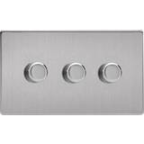 Wall Dimmers Varilight Screwless 3-Gang 2-Way Push-On/Off Rotary LED Dimmer TwinPlate Brushed Steel JDSDP303S