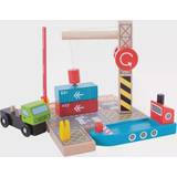 Bigjigs Train Accessories Bigjigs Container Shipping Yard Wooden Train Accessory