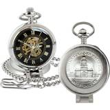 Sapphire Pocket Watches JFK Bicentennial Half Dollar Coin Pocket with Skeleton Movement Magnifying Glass Black with Gold Roman Numerals