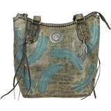 American West 7570869 Sacred Bird Zip Top Bucket Tote Bag; Charcoal Brown & Turquoise