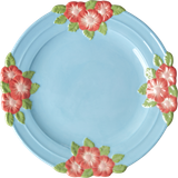 Rice Dishes Rice Ceramic with Embossed Flower Design Mint Dinner Plate