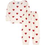 White Night Garments Petit Bateau Children's Hearts Print Fleece Pyjamas - Marshmallow White/Terkuit Red (A00FR01040)