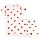 Short Sleeves Pyjamases Children's Clothing Petit Bateau Girl's Heart Patterned Cotton Short Pyjamas - Marshmallow White/Terkuit Red (A00OC01140)