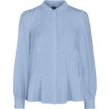Y.A.S Women's stand-up collar shirt with ruffles, Blue
