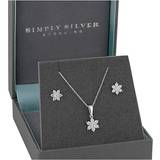Silver Jewellery Sets Simply Silver Flower Matching Set - Silver/Transparent
