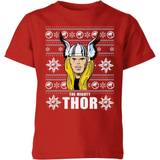 Marvel T-shirts Children's Clothing Marvel Kid's Thor Face Christmas T-shirt - Red