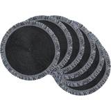 Design Imports Woven Placemat Collection Round, 14.75" Diameter, Black Fringe 6 Count Coaster