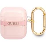 Guess AirPods 1/2 Skal Printed Stripe & Gold Hook Rosa