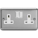 Electrical Accessories on sale Varilight XS5W Classic Matt Chrome 2 Gang Double 13A Switched Plug Socket