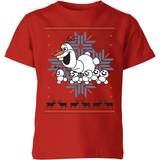 Red Christmas Sweaters Children's Clothing Disney Frozen Olaf and Snowmen Kids' Christmas T-Shirt 7-8