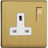 Wall Outlets Varilight XDB4WS Screwless Brushed Brass 1 Gang 13A DP Single Switched Plug Socket