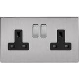 Wall Outlets Varilight XDS5BS Screwless Brushed Steel 2 Gang Double 13A Switched Plug Socket