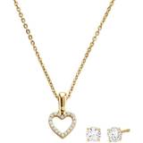 Silver Jewellery Sets Michael Kors Pavé Heart Necklace and Stud Earrings Set - Gold/Transparent