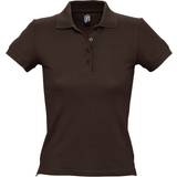 Brown - Women Polo Shirts Sol's Women's People Pique Short Sleeve Cotton Polo Shirt - Chocolate