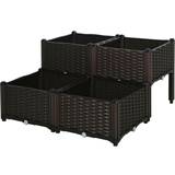 OutSunny Rattan Effect Two Tier Planter Brown