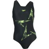 Polyamide Bathing Suits Children's Clothing Speedo Girl's Boomstar Flyback Swimsuit - Black/Neon Yellow (812385-A599)
