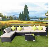 8 piece garden furniture set OutSunny 8pc Rattan Sofa Patio Set Outdoor Lounge Set