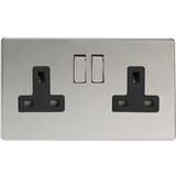 Wall Outlets Varilight XDC5BS Screwless Polished Chrome 2 Gang Double 13A Switched Plug Socket