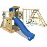 Kids sandpit toys Wickey Wooden climbing frame Smart Surf with swing set and blue slide, Garden playhouse with sandpit, climbing ladder & playaccessories